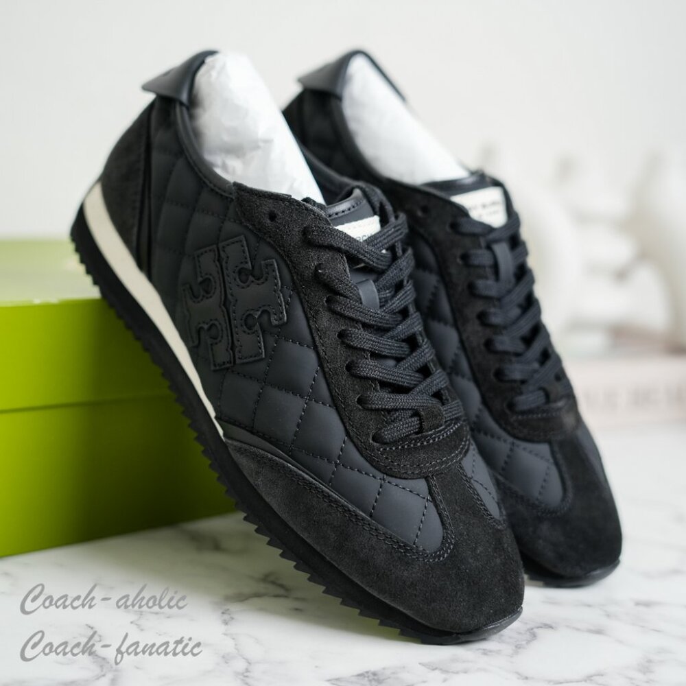 Tory Burch T-Logo Vintage Sneaker 2.0 in Rubbzerized Matte PU Black NWT